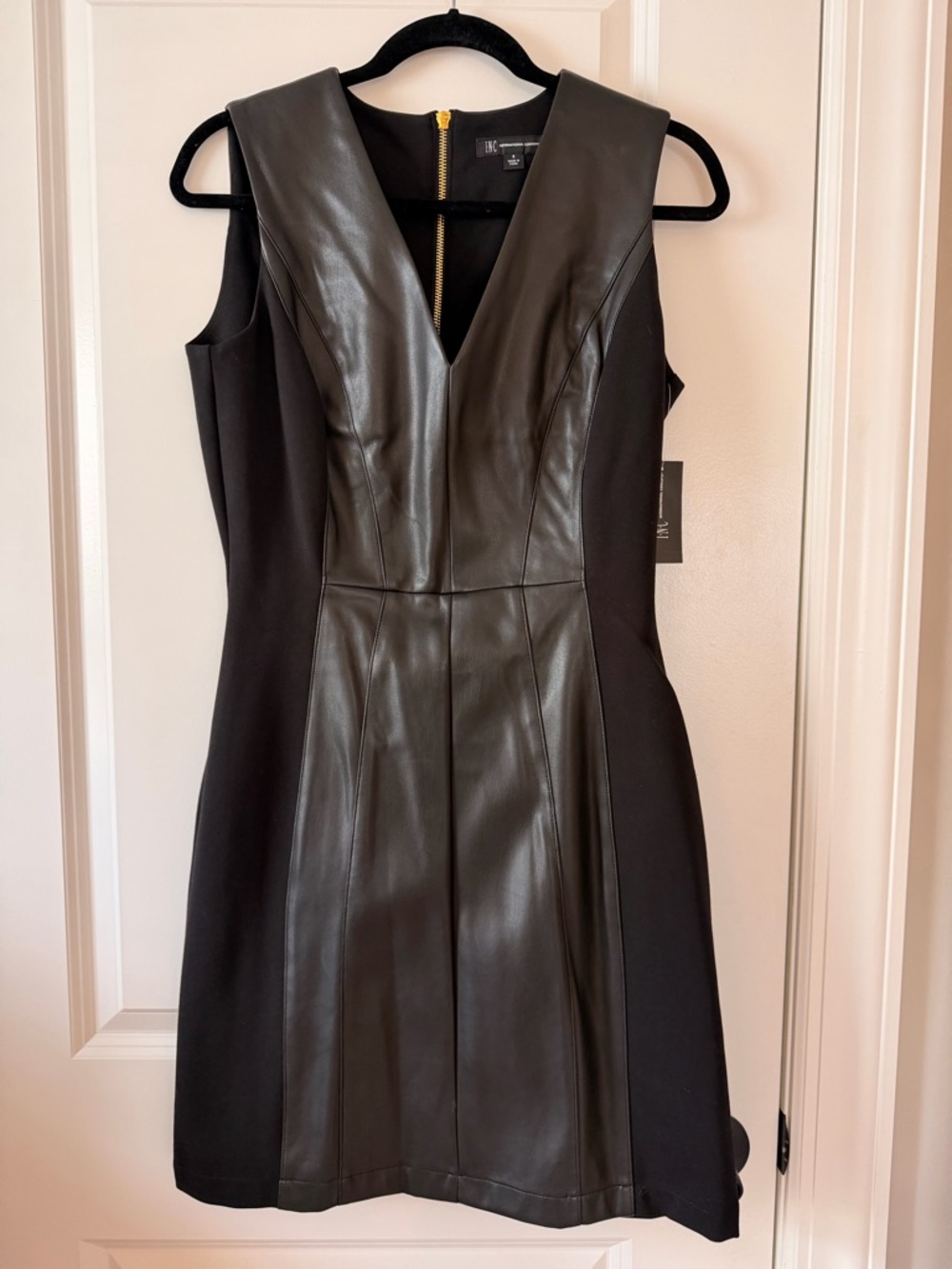 INC Faux Leather Panel Black Sleeveless Dress